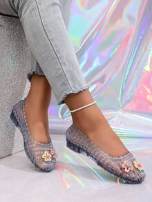 Dép xăng đan đế bằng đính pha lê, dép đi biển thời trang dành cho nữ. - màu đen - Xem 5