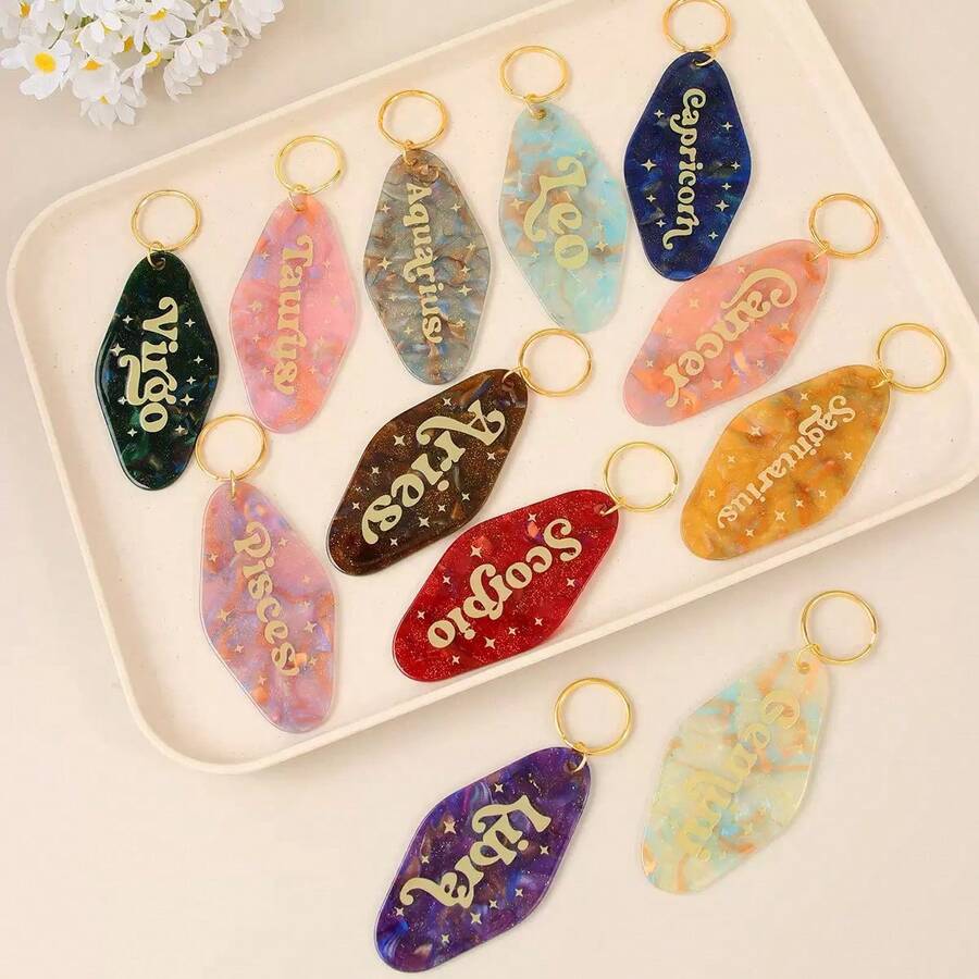 1个亚克力十二生肖闪粉复古汽车钥匙扣,最佳母亲节配饰,休闲汽车用品,背包挂件,学生哥特风Y2K万圣节配饰,教师节圣诞礼物,创意挂绳证件卡套 - 彩色 - 查看 1