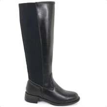 Women's High-Top Riding Boot With Side Zipper, Comfortable, Low Heel, Non-Slip, Stylish Winter Fashion - Negro - Ver 2