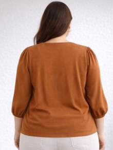 Women's Blouse With 3/4 Sleeves, Crepe Fabric, Duna Style, Elegant, Workwear, Plus Size (GG, G1, G2, G3), Evangelical Fashion - Caramel Brown - 焦糖布朗 - 查看 6