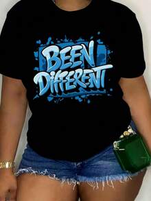 Women's Oversized Graphic Short-Sleeve Tee Blue Graffiti Inspired Design 'S Comfit Fashionable Women ClothingRetro Y2K Lovers Campus Commute, Music Festivals, Brunch Dates Blend Top - 黑色 - 查看 2
