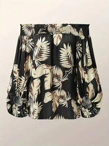 Plus Size Women Floral Print Ruffle Collar Elegant Blouse - Black - View 3