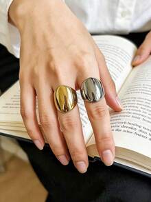 1枚简约优雅法式时尚316不锈钢18K镀金真空涂层戒指，经久耐用，防水防过敏，适合日常、旅行和度假佩戴。 - 光面長女士戒指 - 查看 4