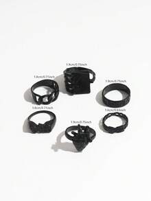 6件套朋克风滴油爱心字母叠戴戒指套装（女士款） - 黑色 - 查看 6