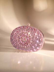 Women's Evening Bags Sparkly Rhinestone Clutch Purses Luxury Handbags | Sparkly, Rhinestone, Luxury, Sparkly, Rhinestone, Luxury - Sparkling Oval Purse With Convertible Gold Chain, Elegant Bridal & Prom Handbag For Weddings, Parties, And Formal Events - 粉色 - 查看 6