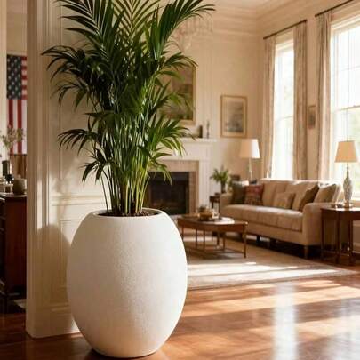 1个优雅白色球形防风雨塑料花盆 - 室内/室外均可使用，适用于人造植物、多肉植物、蕨类植物，是客厅、办公室装饰的理想之选。