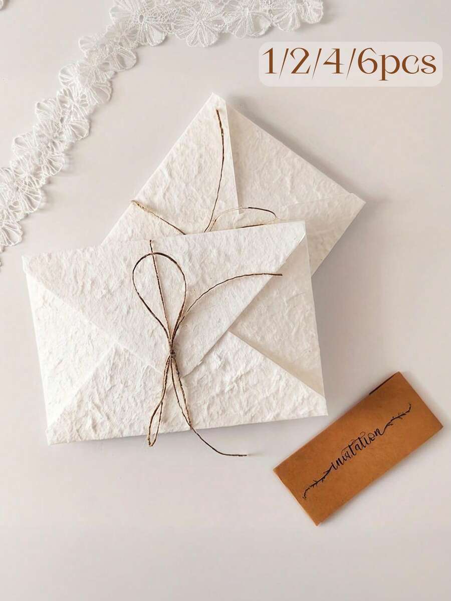 1/2/4pcs Handmade White Envelopes, Suitable For Wedding Invitations, Greeting Cards, Announcements And Holiday DIY, Excluding Jute Rope