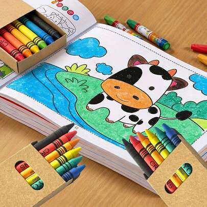 1 libro de páginas para colorear para principiantes + 2 cajas de crayones - desde niveles simples hasta difíciles, con instrucciones paso a paso y herramientas - actividad de aprendizaje artístico creativo para desarrollar las habilidades motoras y la creatividad de los principiantes - regalo ideal para niños y niñas, colorear interactivo | libro de alta calidad en tapa blanda