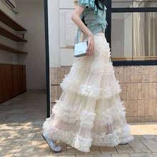 New Style High Waist Layered Tulle Skirt, Princess Puff Mesh Tutu Skirt Spring - Apricot - View 6