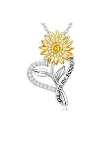A Fashionable And Simple Sunflower Heart-Shaped Necklace With Rhinestones As A Mother's Day Gift - Sunflower - View 1