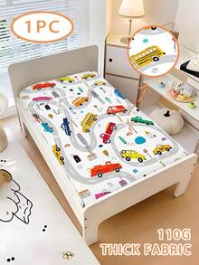 1 pieza 110g Sábana ajustada con diseño de transporte de dibujos animados, sábana de cama linda para habitaciones infantiles, sábanas de cama para bebés, sábanas de cama para niños, sábanas de cama para bebés con estampado, sábanas de cama con impresión 3D de dibujos animados, adecuadas para habitación infantil, cama de niños, guardería, cuna de bebé y cochecito, 100% poliéster (1 sábana, sin material de relleno), altura del borde de la sábana de 15 cm - Multicolor - Ver 3