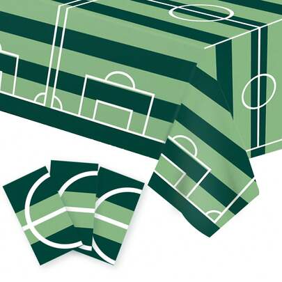 1pc/2pcs/3pcs Football Fan Party Decorations, World Cup Green Field Disposable Tablecloth, Thickened Waterproof Dining Table Cover