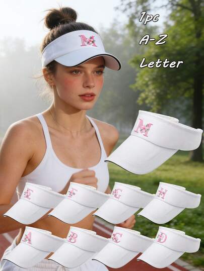 1 pieza Visera de sol personalizada con letra A-Z para mujer, gorra visera ajustable con protección UV para el verano, sombrero transpirable y ligero con agujero para la coleta, adecuado para playa, golf, senderismo y deportes al aire libre