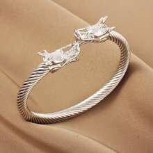 Vòng tay hình rồng hai đầu xoắn cổ điển, vòng tay thép titan hình rồng mạnh mẽ theo , trang sức may mắn. - vòng đeo tay - Xem 7