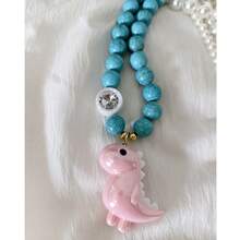 Beaded Chunky Multilayer Women Natural Turquoise Necklace, Fashion Dinosaur Crystal Stone Big Heart Charm Pendant, Hypoallergenic Collarbone Neck Chain Jewelry - Turquoise - View 9