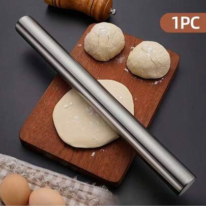 1 pieza Rodillo de acero inoxidable, rodillo de hornear de acero inoxidable reutilizable, rodillo antiadherente adecuado para hornear, pizza, tartas, pastelería, fideos, empanadillas, masa, galletas, caramelos, diseño hueco ligero, antiadherente, adecuado para el hogar, la cocina, fiestas de cumpleaños, vacaciones, 3 tamaños - 20/25/30 cm, herramienta de cocina duradera