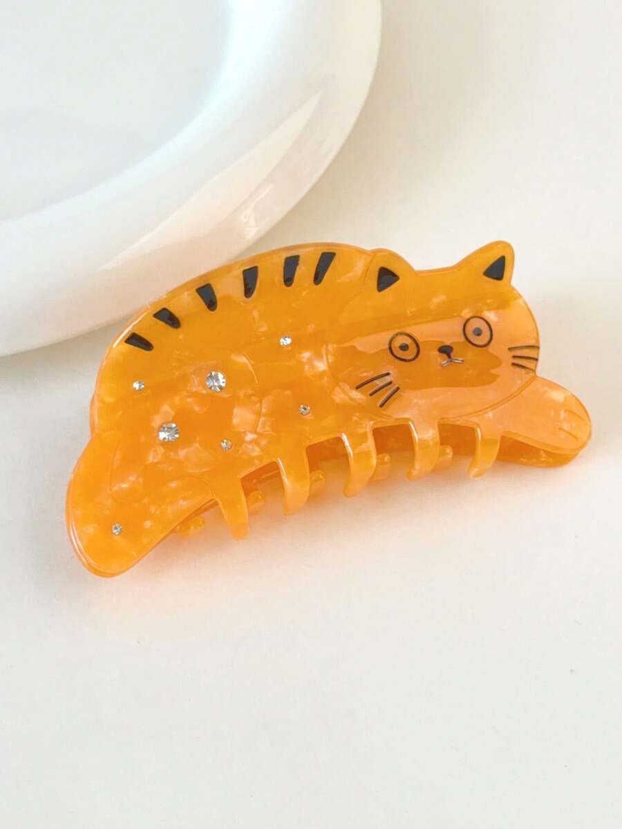 1pc Cute Animal Acrylic Hair Claw Clip, Elegant Cat Design Large Hair Clamp Suitable For Daily Use - Multicolor - View 1