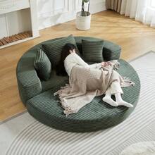 A Versatile Two-In-One Sofa Bed, Ideal For Small Spaces, That Can Be Used As Both A Semi-Circular Sofa And A Round Chaise Longue. The Armrests Feature Fabric Pockets. - Dark Green - View 3