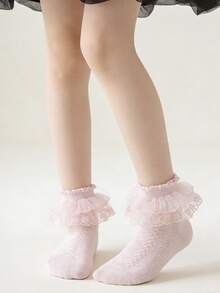 6 Pairs Cotton Solid Color Children Lace Ruffle Dance Princess Fashion Versatile Party Socks - Multicolor - View 6