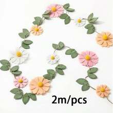 1pc Pink, Ivory White And Wheat Color Felt Daisy Garland Decoration - 2 Fashion/Wild Party Accessories - Jungle Party Decor - Daisy Wall Decoration - Multicolor - View 10