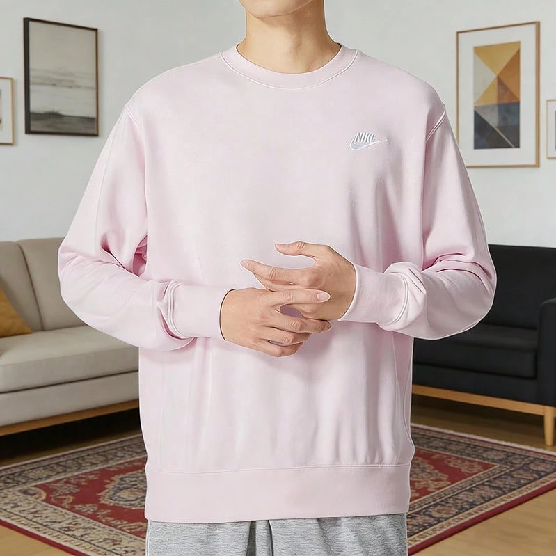 Nike M NSW CLUB CRW FT Men's Pullover Sportswear Running Fitness Leisure Loose Breathable Round Neck Bottoming Long-Sleeved Sweatshirt BV2667-663 - (White)/Foam Powder - View 1