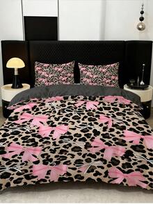 三件套前卫现代深灰色豹纹印花被套套装（1*被套+2*枕套，不含被芯），深灰色底面上饰以醒目的黑色豹纹，柔软亲肤，舒缓视觉疲劳，四季皆宜，拉链封口，适用于酒店、卧室、客房和宿舍的床上用品装饰，易于打理，时尚轻盈透气，简约现代风格。 - 彩色 - 查看 16