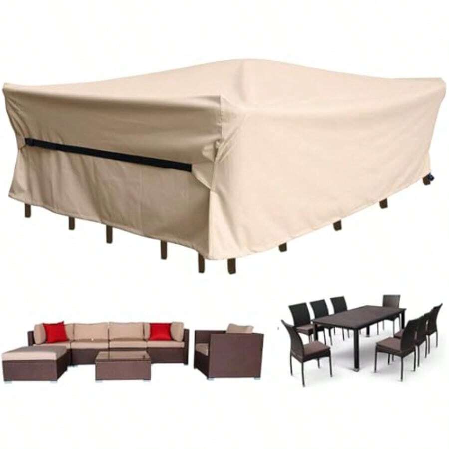 Juego de fundas para muebles de patio impermeables juegos de conversación para patio funda para sofá seccional al aire última intervensión juego de mesa y sillas fundas de mesa y sillas - Beis - Ver 1