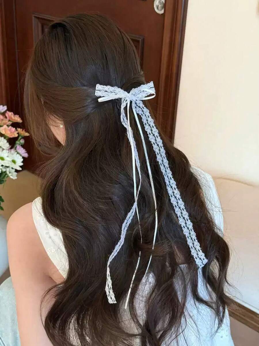 Cute Lace Ribbon Bow Hair Clip, Elegant Design Suitable For Valentine's Day Or Daily Use - Multicolor - View 1