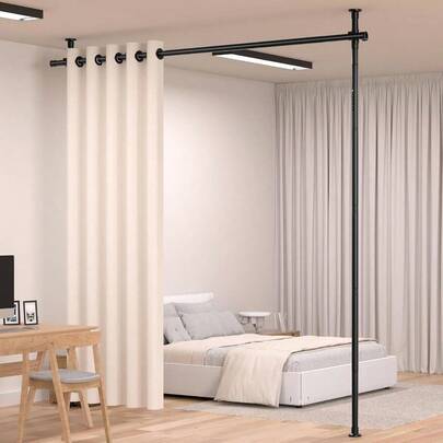 Room Divider Curtain Rod, No Drilling Room Separator Space Partition Adjustable 4 - 10ftH 28 - 70inch Heavy Duty Temporary Wall Divider Floor To Ceiling Tension Rod, Black