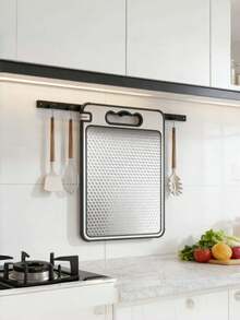 Stainless Steel Cutting Board, Kitchen Chopping Board, Hanging Chopping Board, Non-Slip Diamond Pattern Design, Anti-Scratch Grid Design, Juice Groove, Stainless Steel And PP Material, Mother's Day Gift, Ideal Gift - Black - View 3