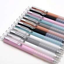 Bút bi mực đen 1mm, cán mềm, có thể thu vào, dùng cho cả nam và nữ, dùng trong văn phòng (kẹp bạc) - màu trơn - Xem 4