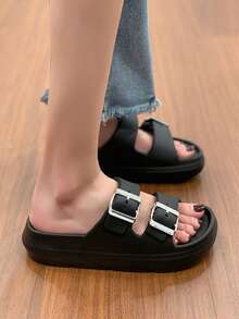 Sandal đế dày có khóa cài dành cho mùa hè đi biển - màu đen - Xem 2