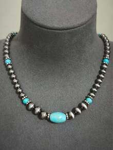 Vintage Turquoise Necklace, Antique Silver Tone Jewelry For Women - Multicolor - View 1