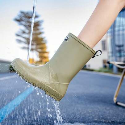 Ủng đi mưa chống thấm nước bằng PVC unisex, mũi tròn, kiểu dáng tối giản, thích hợp cho hoạt động ngoài trời, đi bộ đường dài, câu cá, chống trượt, thoải mái, cao đến giữa bắp chân, phù hợp cho mọi mùa.