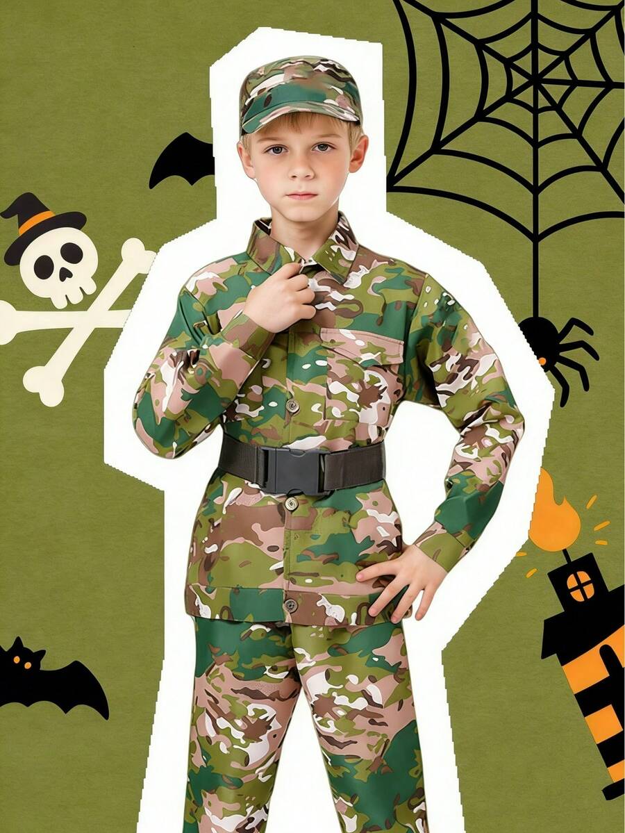 兒童軍裝制服 男童女童適用,含軍事玩具,萬聖節生日派對角色扮演士兵服裝套裝 - 彩色 - 查看 1