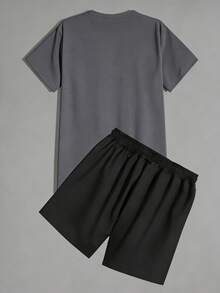 Men's Christian Dark Grey Short Sleeve T Shirt And Black Shorts Set No Worries God Got Me Casual Two Piece Outfit, Church Outfit, Casual Daily Wear, Weekend Lounge, Religious Events, Summer Streetwear. - 深灰色 - 查看 2