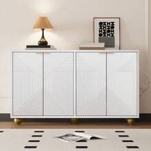 Sideboard With Four Molded Doors, Adjustable Interior Shelves, Metal Handles And Ball-Shaped Legs. - 白色 - 查看 4