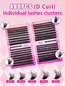 MEM 608/480D Curly Cluster False Eyelashes Set, Includes Beginner-Friendly False Eyelash Tutorial, Thick & Fluffy Segmented False Eyelashes, Comes With Glue, Sealant, Tweezers, Lash Brush, Extra-Volume Double-Eye False Lashes - Black - View 3