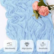Sky Blue Cheesecloth Tablecloth, Table Runner, Crinkle Gauze Table Runner For Spring, Autumn Bohemian Wedding, Bridal Shower, Birthday Party, Outdoor Picnic, Dinner Party And Home Dining Decor - Baby Blue - View 5