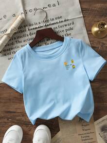 1 chiếc áo thun ngắn tay cổ tròn in hình hoạt hình ngộ nghĩnh dành cho bé trai sơ sinh/trẻ nhỏ, kiểu dáng thời trang thường ngày. - Màu xanh nhạt - Xem 4