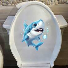 1pc Watercolor Ocean Animal Toilet Sticker, Sea Turtle & Shark Wall Decal, Waterproof Removable Self-Adhesive, Bathroom Bathtub Decor - Multicolor - View 3