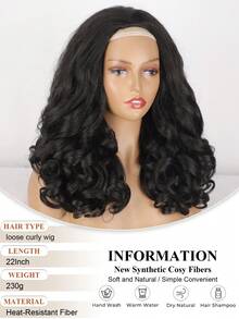 Tóc giả nửa đầu Yaki kiểu xoăn nhẹ, tóc nối nửa đầu Yaik, tóc giả nửa đầu kẹp cho nữ, tóc giả nửa đầu tự tạo kiểu nhanh chóng. - màu đen - Xem 4