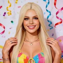 High-Temperature Fiber Heat-Resistant Easy-Styling Versatile Voluminous Long Straight Golden Wig, Suitable For Daily Outings, Dates, Cosplay And Other Occasions - Champagne - View 7