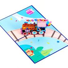 2张创意3D火车造型生日贺卡，3D立体纸艺贺卡，送给朋友、同学、家人的贺卡 - 查看 3