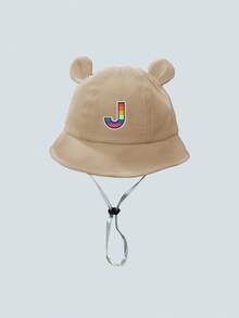 1pc A-Z Rainbow Letter Baby 3D Bear Ear Bucket Hat - Khaki Cute Cap Adjustable Anti-Drop Strap Infant Outdoor Sun Hat - Khaki - View 11