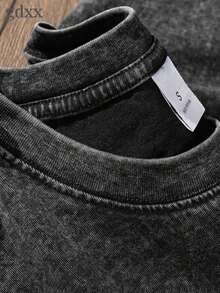 Plus-Size Vintage Washed Christian T-Shirt, Trust God Fear God Psalm 128:1 Graphic T-Shirt, Loose Fit, 230g Pure Cotton Men's T-Shirt, A Surprise Gift - 黑色 - 查看 4