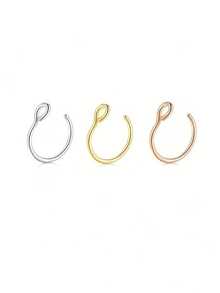 1-3件套假鼻环穿刺饰品，男女通用唇环和鼻中隔夹环套装 - 鋼+rose golden+golden - 查看 11