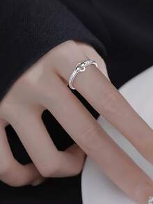 1pc S925 Sterling Silver Hollow Geometric Zirconia Ring, Women's Fashion Niche Design Minimalist Ins Style Adjustable Open Ring, Elegant Gift - Geometry - View 5