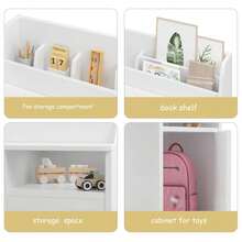 Juego de computadora y Silla para niños, computadora de Estudio para niños con Cabina, gabinete de Almacenamiento, Mesa Estudio de Madera para niños, computadora de Escritura para. - Blanco - Ver 4
