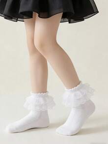 6 Pairs Cotton Solid Color Children Lace Ruffle Dance Princess Fashion Versatile Party Socks - Multicolor - View 4